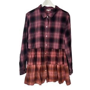 J. Jill XL Women's Plaid Tiered Shirt Cotton Babydoll